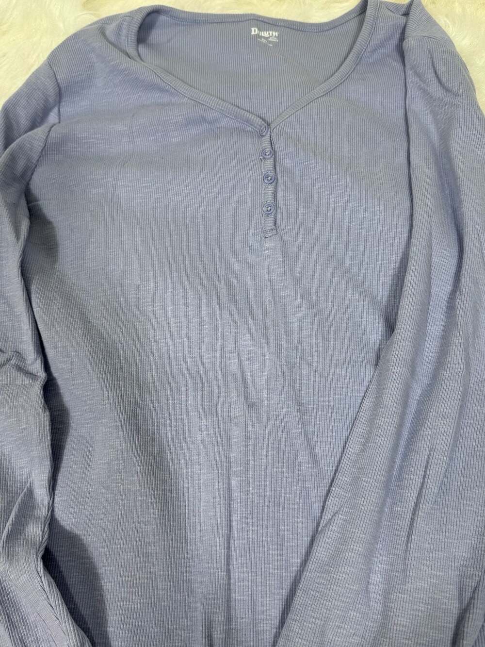 Duluth Trading Co Women's XXL Light Blue Ribbed Long Sleeve Button Henley Shirt
